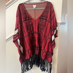 Tasha Polizzi Fringed V-neck Poncho